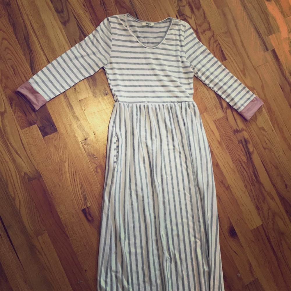 White and grey striped soft stretchy dress